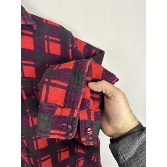 1960s Champion Tientsin Red Plaid Flannel Shirt Men’s 16.5 Vintage Workwear - Picture 3 of 7